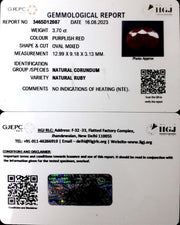 3.70/CT Natural Neo Burma Ruby with Govt. Lab Certificate (4551)